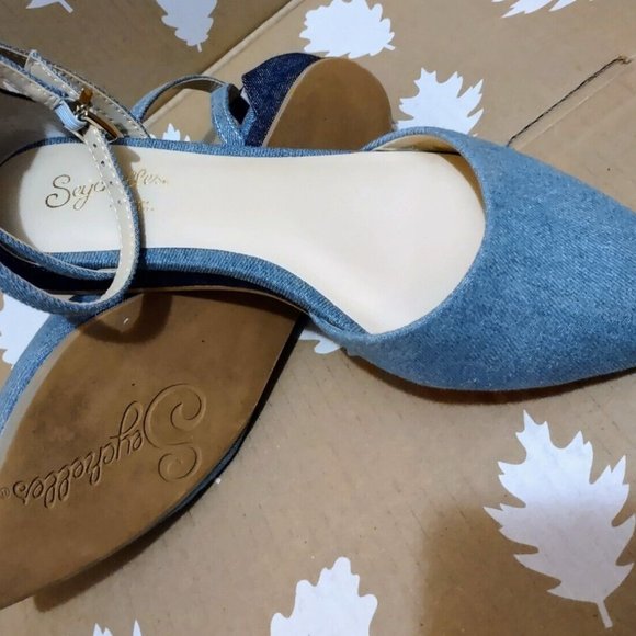 Seychelles Plateau Denim Ankle Strap Flats Sz 6 Anthropologie ~ Like New! - Picture 12 of 12